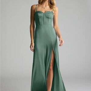 Azazie Green Sweetheart Bustier Maxi Dress